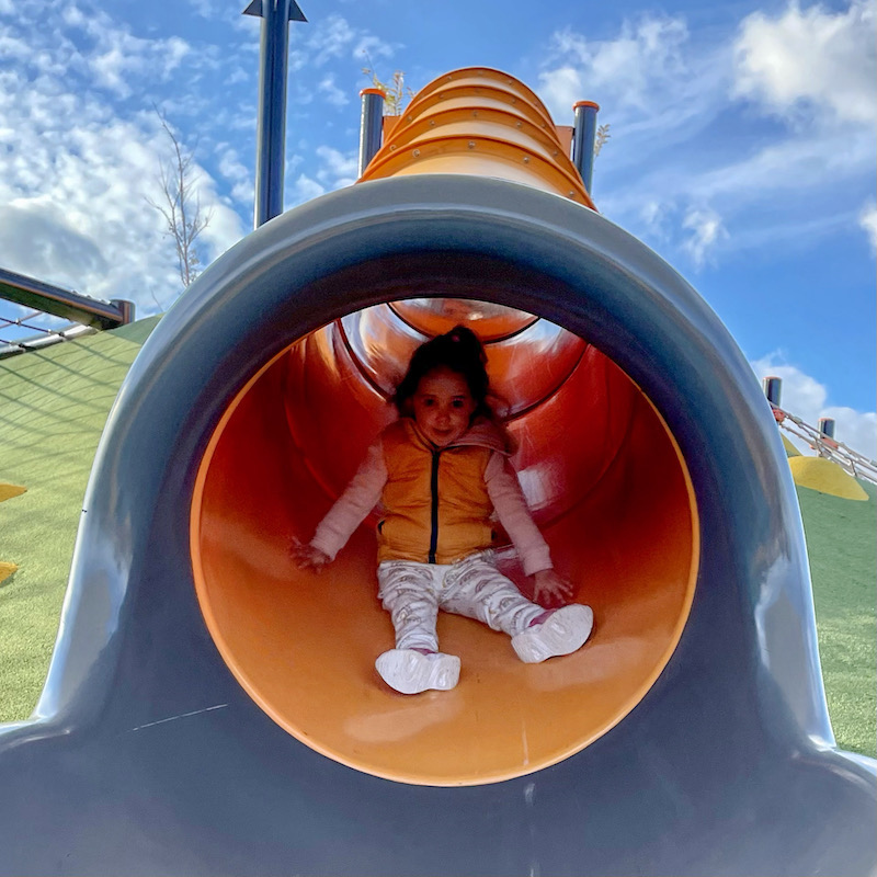 fun on the slide with Emilia