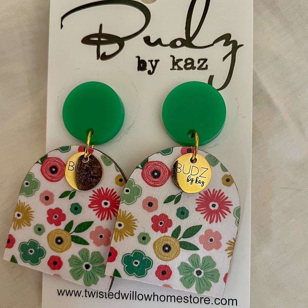 earrings with green bits